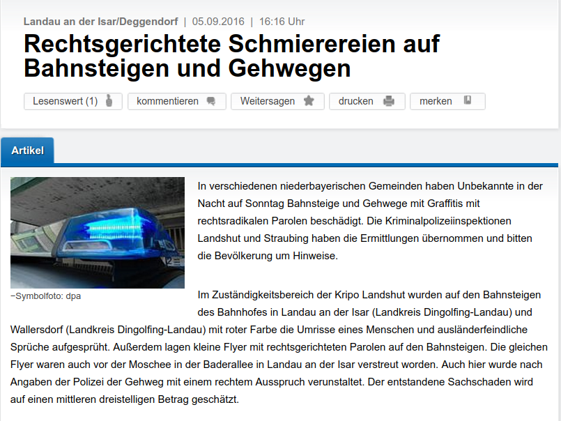 PNP Artikel über Nazischmierereien